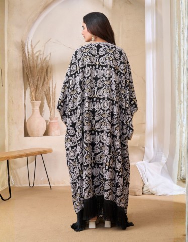 Ornate Embroidered Kaftan with Fringe