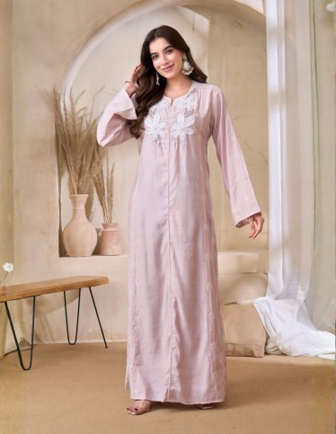 Blush Pink Embroidered Jalabiya