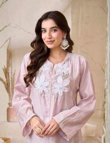 Blush Pink Embroidered Jalabiya