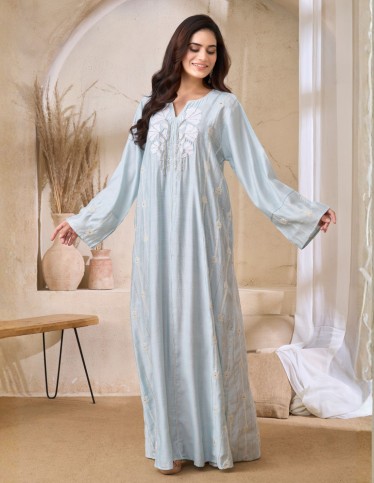 Serene Blue Embroidered Jalabiya