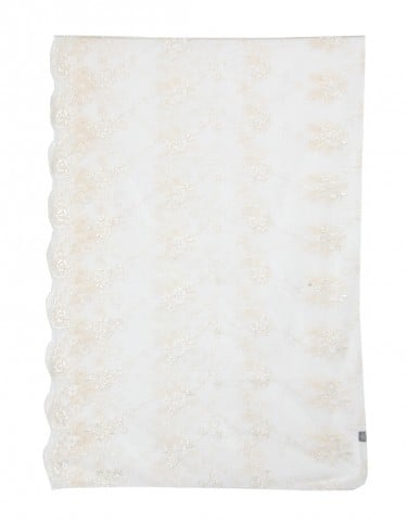 Romantic Floral Embroidered Cream Scarf