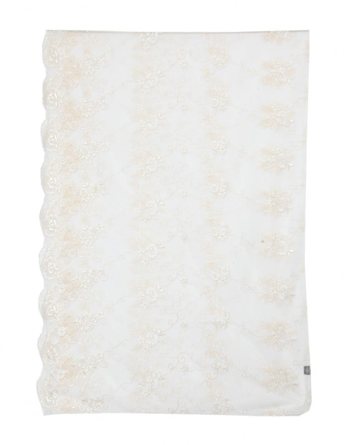 Romantic Floral Embroidered Cream Scarf
