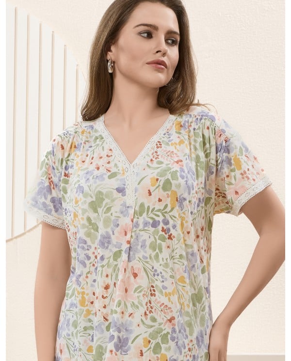 Elegant Floral Lace Trim Nightgown