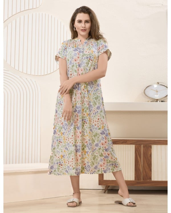 Modern Floral Button-Front Loungewear Dress