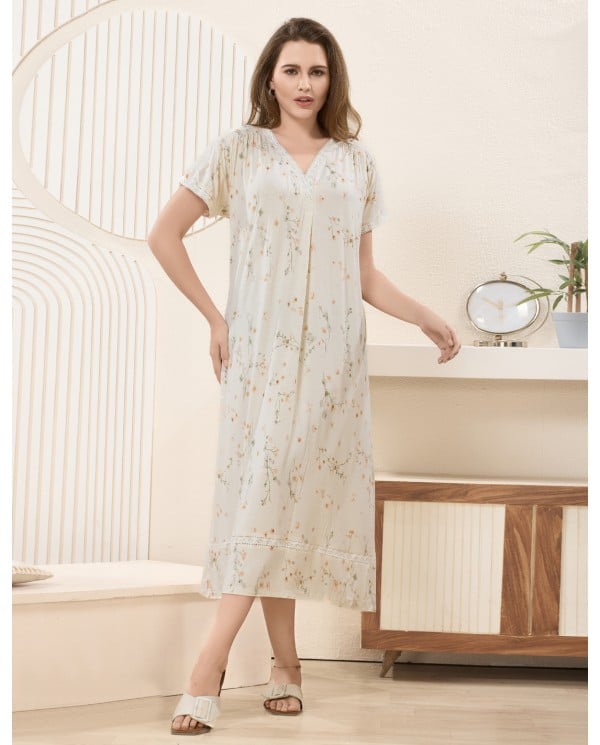 Floral Lace-Trim Maxi Nightgown