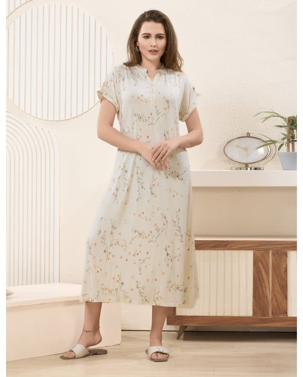 Floral Button-Front Maxi Nightgown