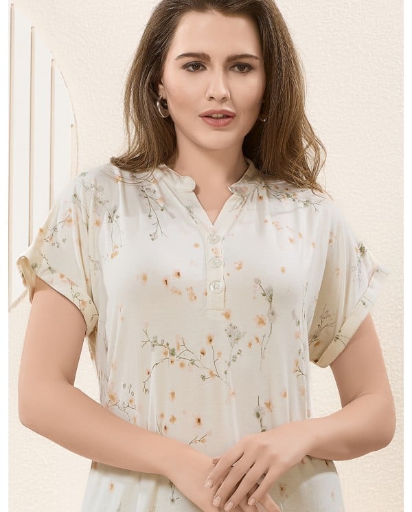 Floral Button-Front Maxi Nightgown