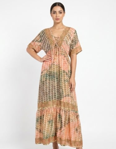 Bohemian Printed Maxi Jalabiya with Tassels