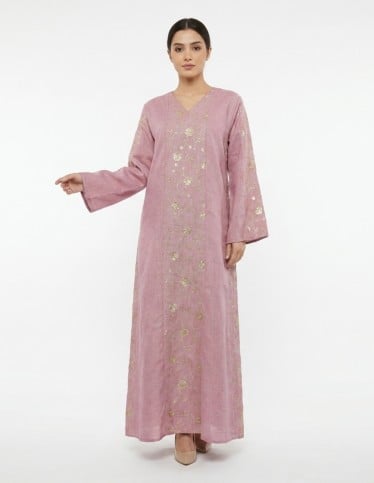 Dusty Rose Embroidered Floral Jalabiya