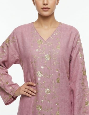 Dusty Rose Embroidered Floral Jalabiya