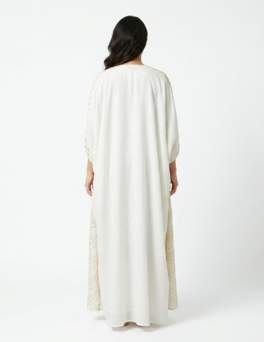Cream Geometric Embroidered Kaftan Jalabiya