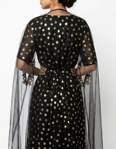 Black & Gold Polka Dot Embroidered Kaftan