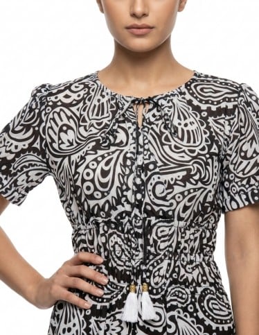 Black & White Paisley Print Casual Jalabiya