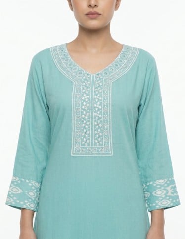 Embroidered V-Neck Jalabiya with Patterned Ruffled Hem