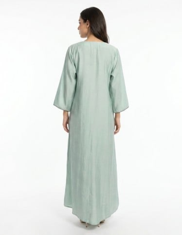 Elegant Mint Green Floral Embroidered Jalabiya
