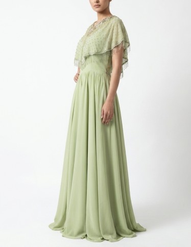 Sage Green Beaded Cape Evening Jalabiya