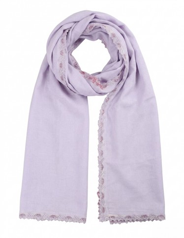 Premium Embroidered Lace Linen Scarf - Elegant Lavender