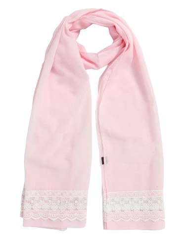 Soft Linen Scarf with Crochet Lace Embroidery - Baby Pink