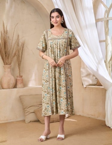 Elegant Floral Midi Jalabiya with Lace Trim