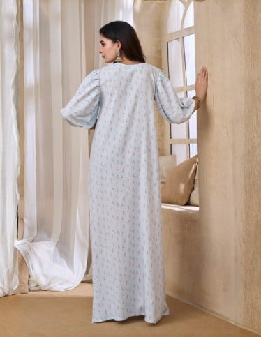 Elegant Light Blue Puffed Sleeve Jalabiya