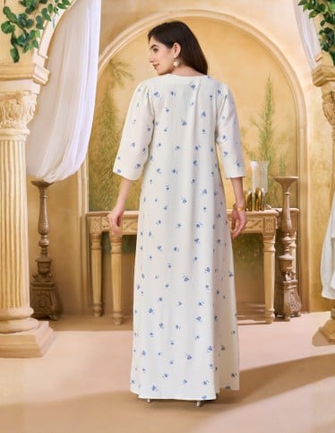 Sophisticated Cream Jalabiya with Blue Embroidery