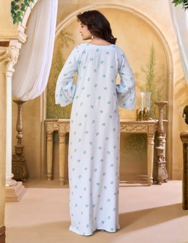 Sky Blue Bell-Sleeve Embroidered Jalabiya