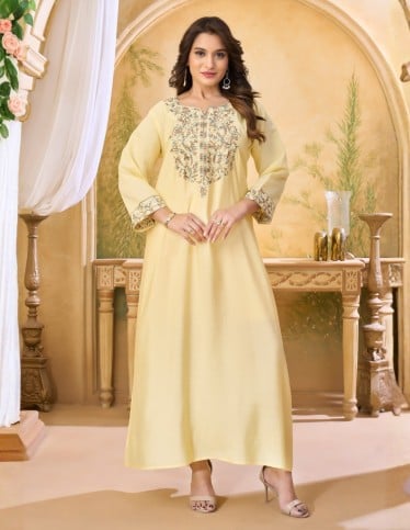 Sunny Yellow Floral Embroidered Jalabiya