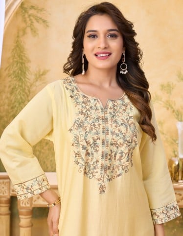 Sunny Yellow Floral Embroidered Jalabiya