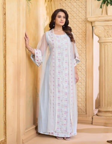 Ethereal Ice Blue Embroidered Jalabiya