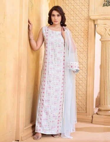 Ethereal Ice Blue Embroidered Jalabiya