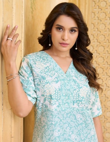 Light Turquoise Paisley Pattern Jalabiya