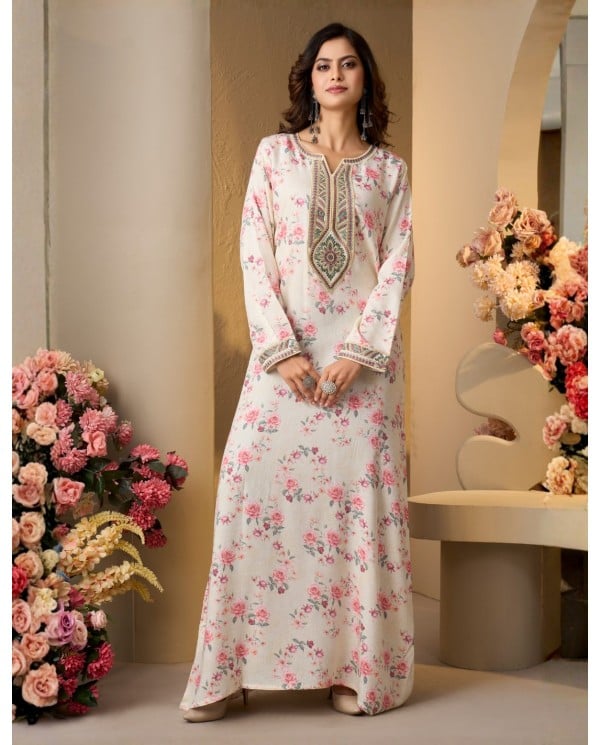 Elegant Floral Pink Embroidered Jalabiya