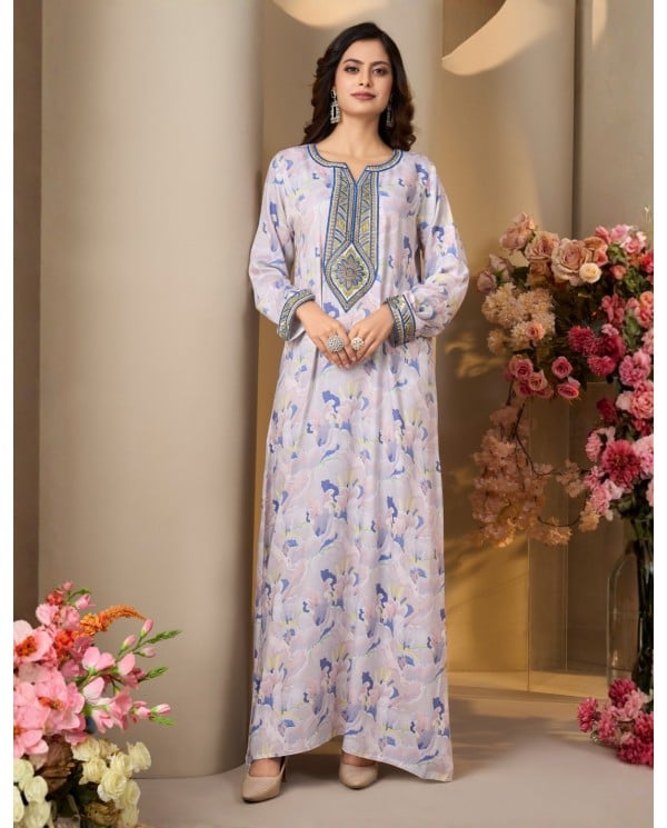 Lavender Dreams Artistic Embroidered Jalabiya