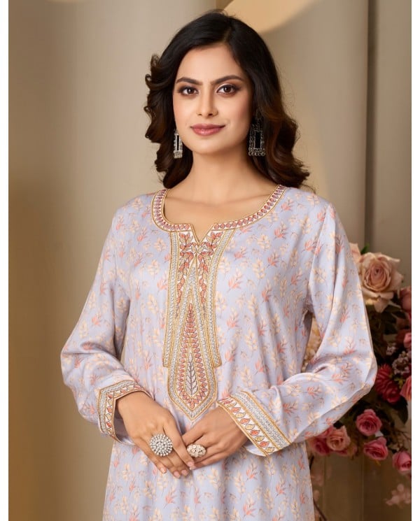 Lilac Petals Delicate Embroidered Jalabiya