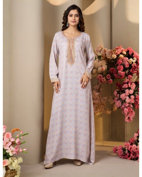 Lilac Petals Delicate Embroidered Jalabiya