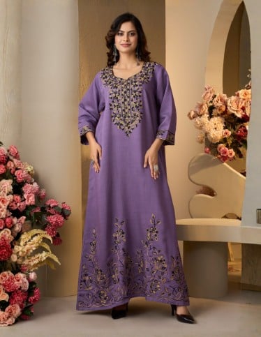 Majestic Purple Jalabiya with Golden Embroidery