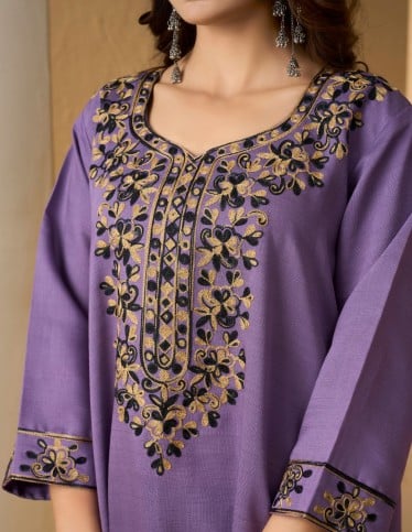 Majestic Purple Jalabiya with Golden Embroidery