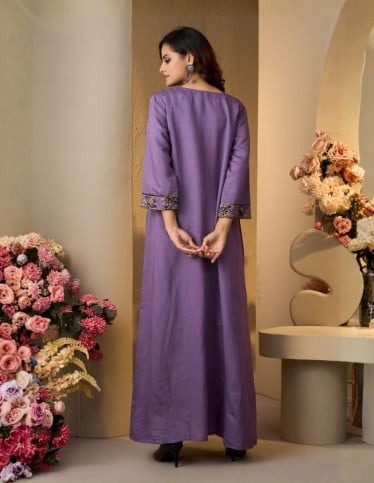 Majestic Purple Jalabiya with Golden Embroidery