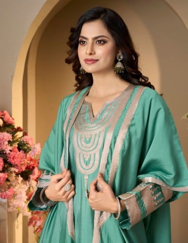 Teal Layered Jalabiya with Decorative Tassels