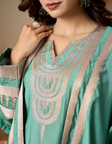 Teal Layered Jalabiya with Decorative Tassels