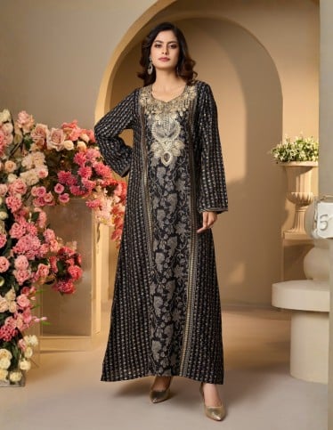 Luxurious Black and Gold Embroidered Jalabiya