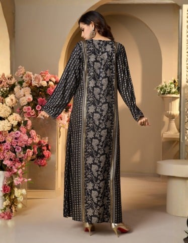 Luxurious Black and Gold Embroidered Jalabiya