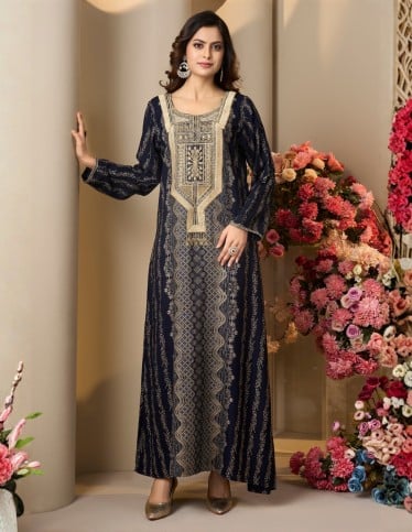 Navy Blue Royal Patterned Jalabiya