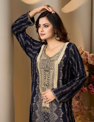 Navy Blue Royal Patterned Jalabiya