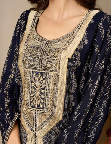 Navy Blue Royal Patterned Jalabiya