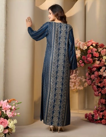 Navy Blue Jalabiya with Gold Embroidery