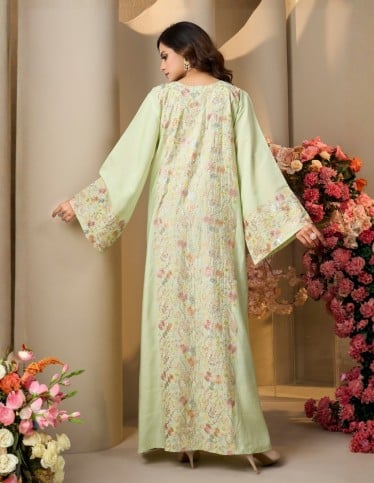 Light Green Jalabiya with Colorful Embroidery