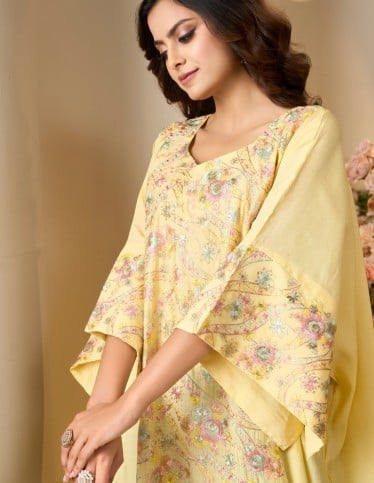 Elegant Yellow Floral Embroidered Jalabiya
