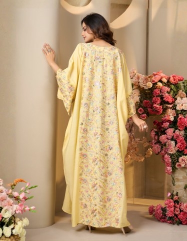 Elegant Yellow Floral Embroidered Jalabiya