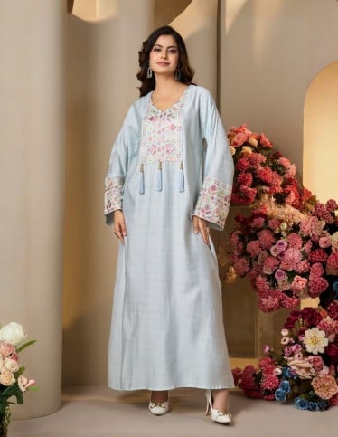 Light Blue Mirror Work Tassel Jalabiya